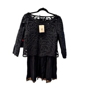 NWT Joie Jordie Black Crochet Overlay Silk Dress Size S